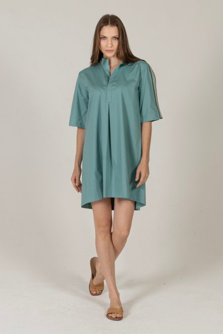 Poplin mini dress with knitted details teal