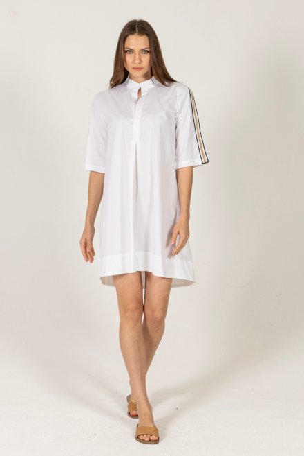 Μίνι φόρεμα από ποπλίνα με πλεκτές λεπτομέριες white
