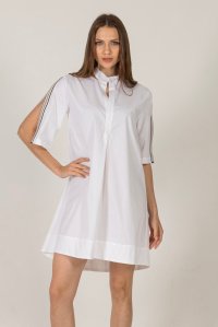 Poplin mini dress with knitted details white