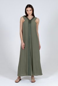 Crepe marocaine maxi dress with knitted details khaki