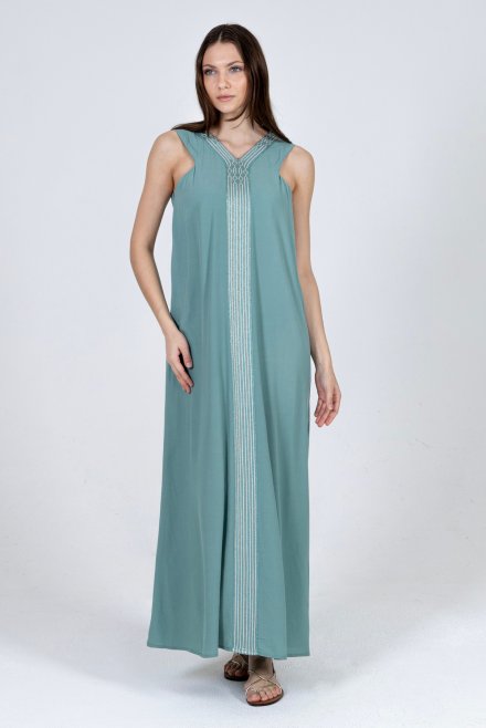 Crepe marocaine maxi dress with knitted details teal