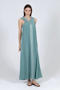 Κρεπ μαροκέν μάξι φόρεμα με πλεκτές λεπτομέρειες teal