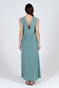 Crepe marocaine maxi dress with knitted details teal
