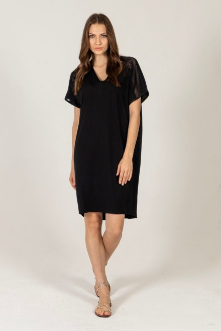 Jersey midi dress with knitted details black