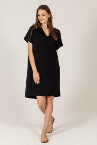 Jersey μίντι φόρεμα με πλεκτές λεπτομέριες black