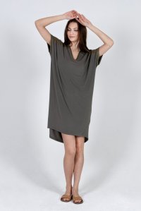 Jersey midi dress with knitted details khaki