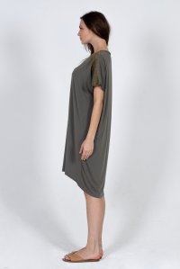 Jersey midi dress with knitted details khaki