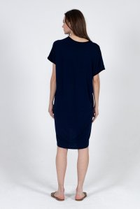 Jersey midi dress with knitted details navy