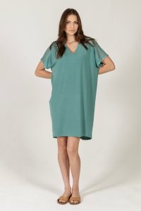 Jersey midi dress with knitted details teal