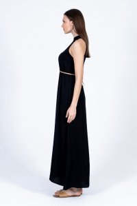 Satin midi dress with knitted details black