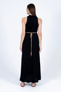 Satin midi dress with knitted details black
