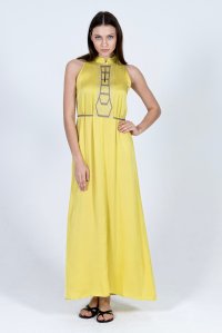 Satin midi dress with knitted details lime