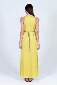 Satin midi dress with knitted details lime