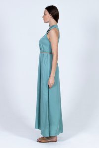 Satin midi dress with knitted details teal