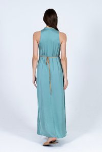 Satin midi dress with knitted details teal