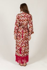 Βισκόζ εμπριμέ κιμονό-φόρεμα με κρόσσια multicolored fuchsia