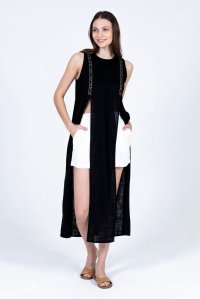 Linen blend tunic with knitted details black