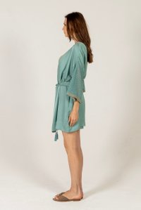Satin kimono with knitted details teal