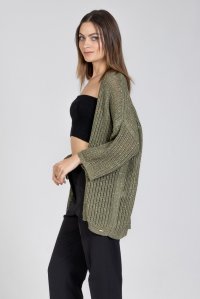 Cotton-lurex open-knit cardigan khaki
