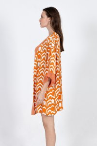 Satin printed kimono with knitted details orange-ivory-gold