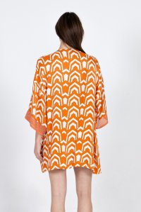 Satin printed kimono with knitted details orange-ivory-gold