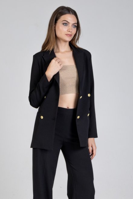Stretch blazer with knitted details black