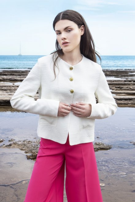 Tweed short blazer with knitted details ivory