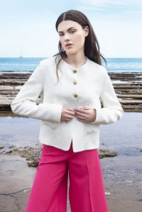Tweed short blazer with knitted details ivory