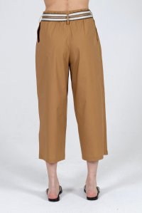 Poplin wide leg pants with knitted details camel
