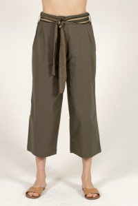 Poplin wide leg pants with knitted details khaki