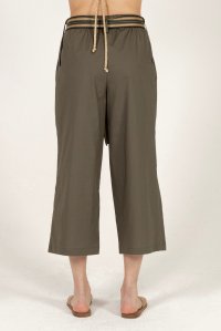 Poplin wide leg pants with knitted details khaki