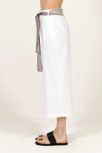 Poplin wide leg pants with knitted details white