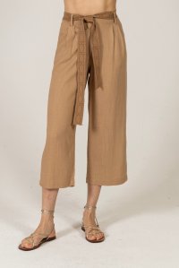 Linen blend pants with knitted details camel