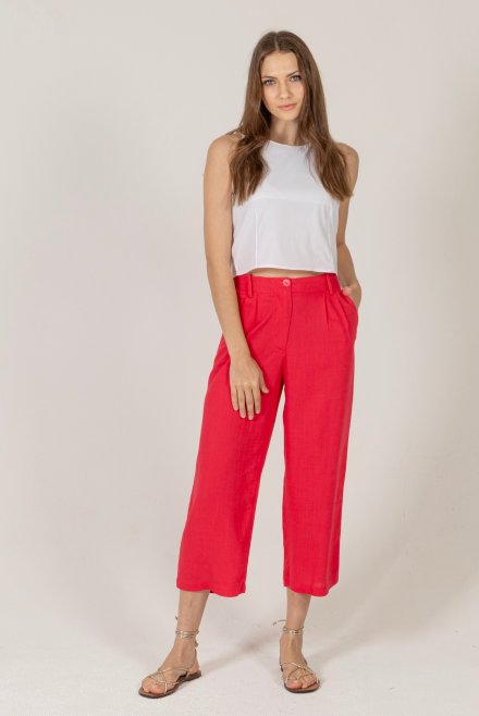 Linen blend pants with knitted details fuchsia