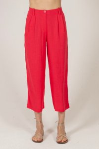 Linen blend pants with knitted details fuchsia