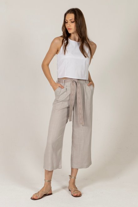 Linen blend pants with knitted details ice