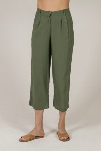 Linen blend pants with knitted details khaki