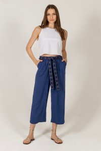 Linen blend pants with knitted details navy