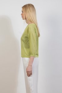 Lurex open-knit cropped top bright green