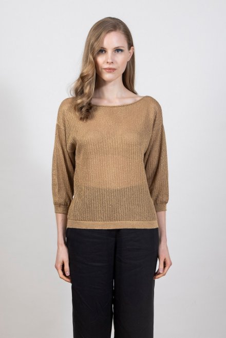Lurex open-knit cropped top tan gold