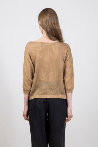Lurex open-knit cropped top tan gold