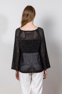 Lurex-cotton open knit sweater black