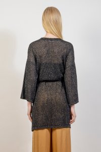 Lurex- cotton open knit cardigan black