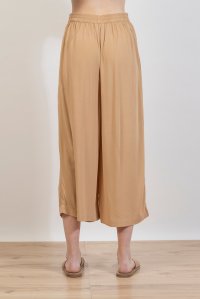 Crepe marocaine cropped wide leg pants with knitted details dark beige
