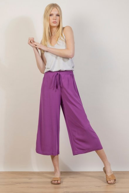 Crepe marocaine cropped wide leg pants with knitted details hyacinth  violet
