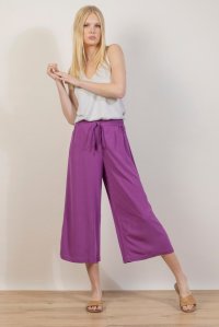 Crepe marocaine cropped wide leg pants with knitted details hyacinth  violet