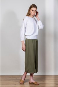 Crepe marocaine cropped wide leg pants with knitted details khaki