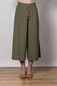 Crepe marocaine cropped wide leg pants with knitted details khaki