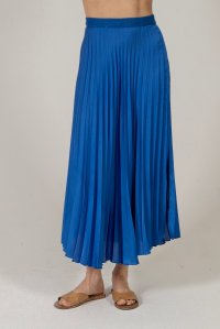 Satin pleated midi skirt with knitted details royal blue