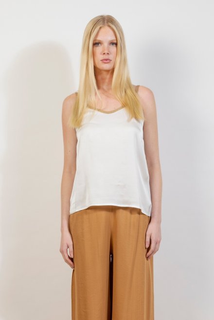 Satin basic top with knitted details ivory